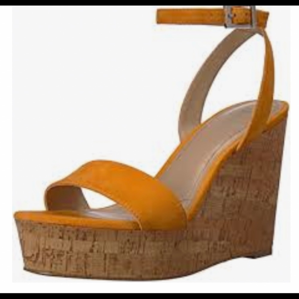 Charles David ankle strap platform wedge in orange suede. NWOB Size 11